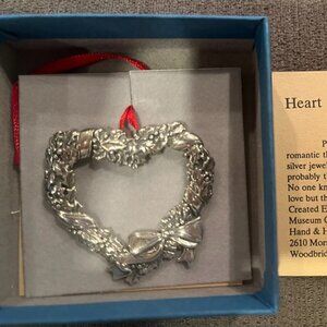 Hand & Hammer Sterling Silver Christmas Holly Wreath Heart Pendant/Ornament